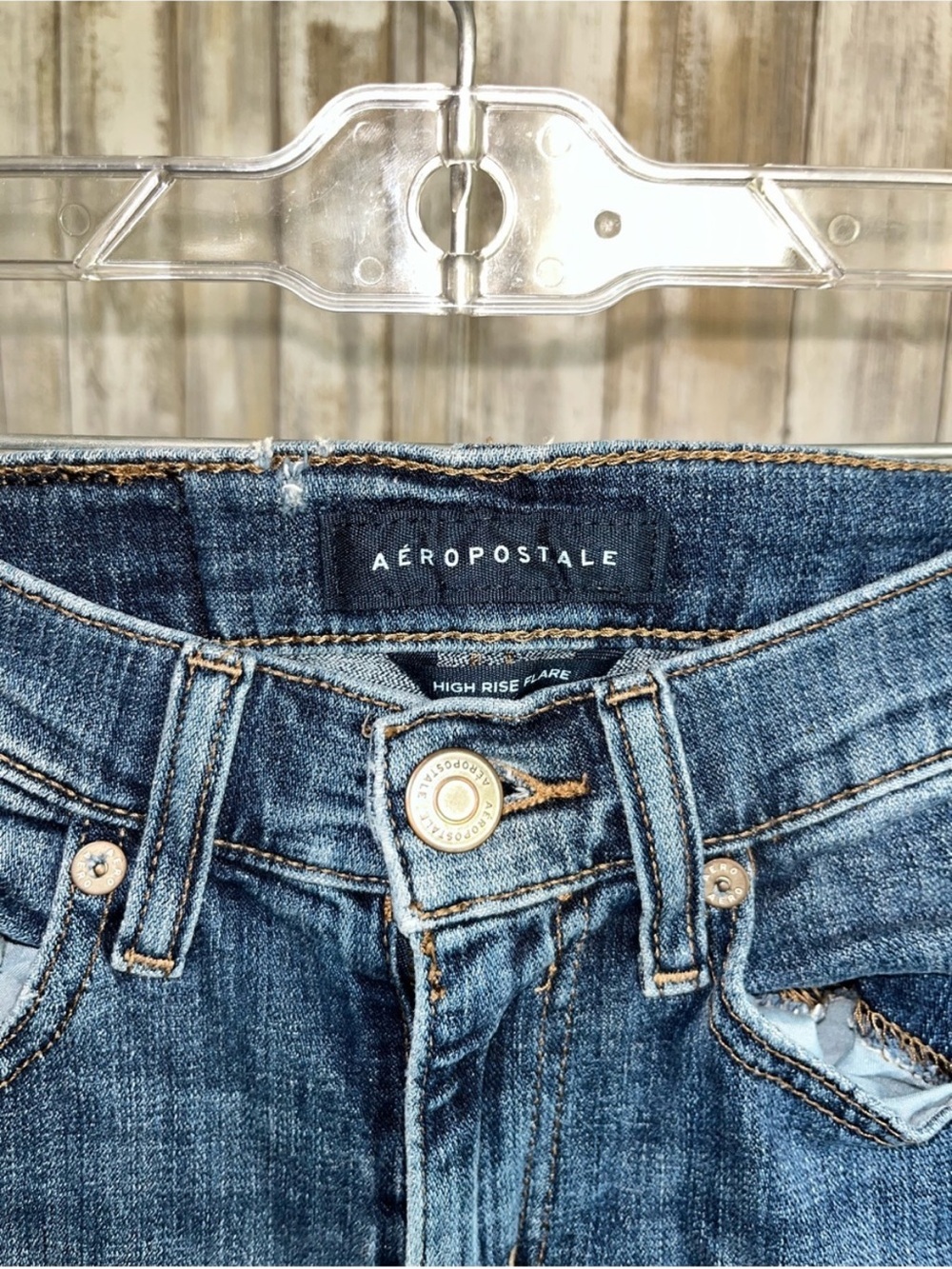 Aeropostale High Rise Flare Jeans Women 000 Dark Wash Stretch Denim - Picture 5 of 6